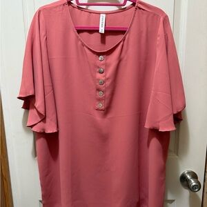 Zenana Premium Salmon/Pink Top with Faux Buttons